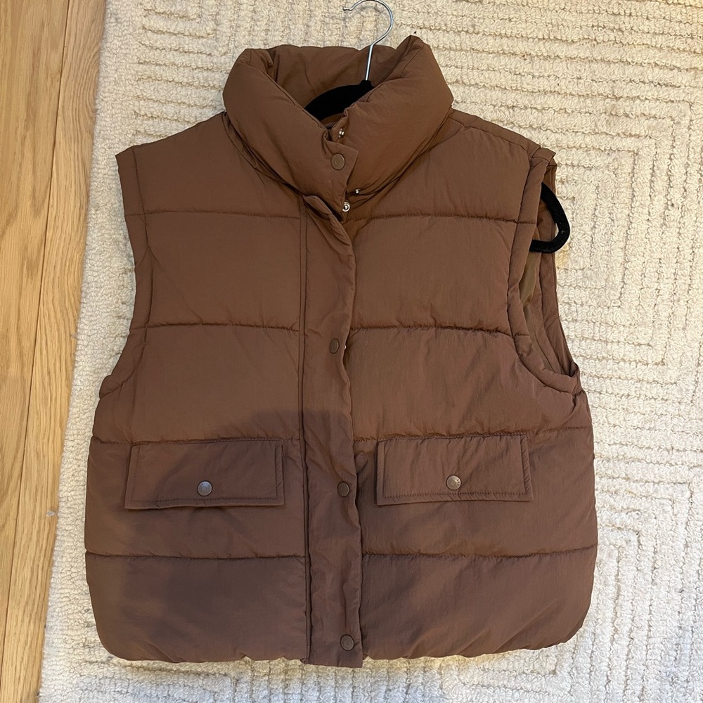 Zara Padded Down Brown Puffer Vest - Picture 2 of 6